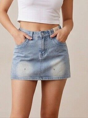 BRAND NEW w/TAGS Classic Light Blue Denim Mini SKORT Sz Size 2
